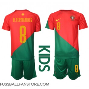 Portugal Bruno Fernandes #8 Replik Heimtrikot Kinder WM 2022 Kurzarm (+ Kurze Hosen)